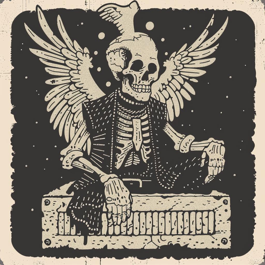 provocative  art  Todd McFarlane  introspective  skeleton  wings  piano  illustration  dark  occult 935271