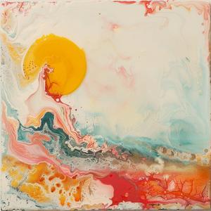 painting  minimalist  yellow  sun  orange  waves  colorful  abstract  joy  encaustic 1062459