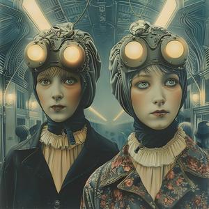 women  train  goggles  hats  travel  vintage  adventure  fashion  portrait  chromolithography 1039156