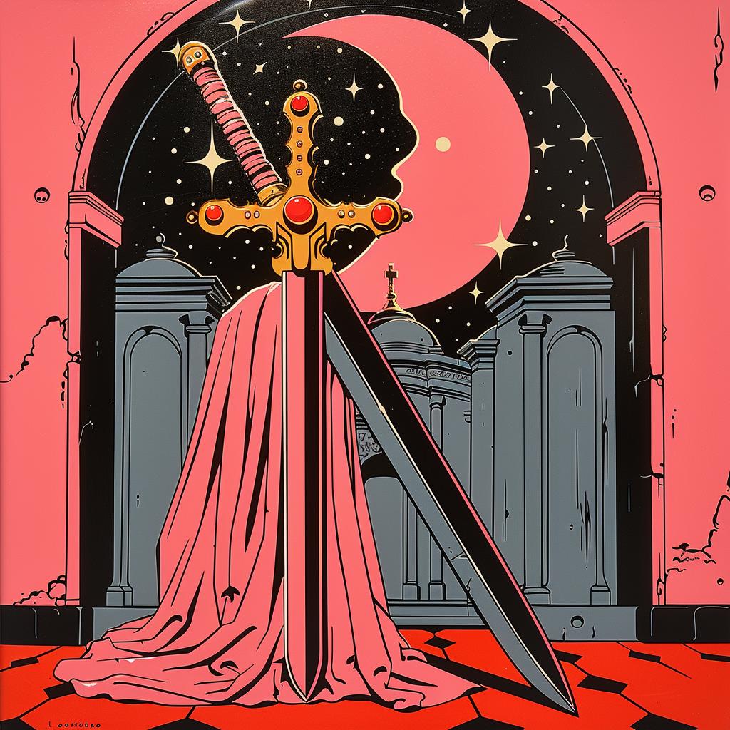 album  cover  synthwave  occult  moon  symbols  dark  painting  sword  cloak 1025043
