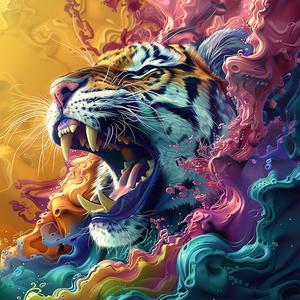 فن دوامات مائية ملونة من النمر، توهج ديناميكي، رسم توضيحي لحيوانات حية 1039517