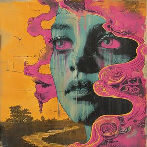 surreal  album  cover  woman  pink  hair  hyper-realistic  symbolist  risograph  artwork 1079210