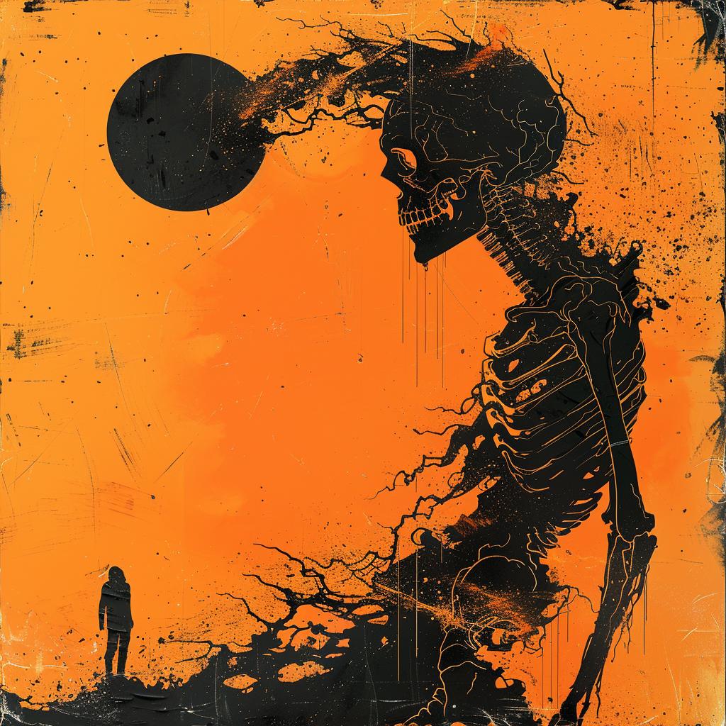surreal  album  cover  skeleton  sun  background  hyper-realistic  screenprinting  minimal  Saul 960920