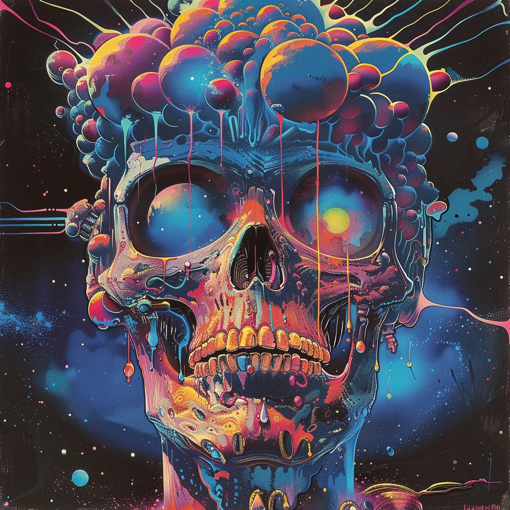 psychedelic  skull  Nychos  synthwave  trippy  geometric  1980s  bubbles  colorful  art 960746