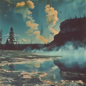 chromolithography  Yellowstone  photograph  hot  spring  clouds  sky  nature  landscape  Ansel 1039476