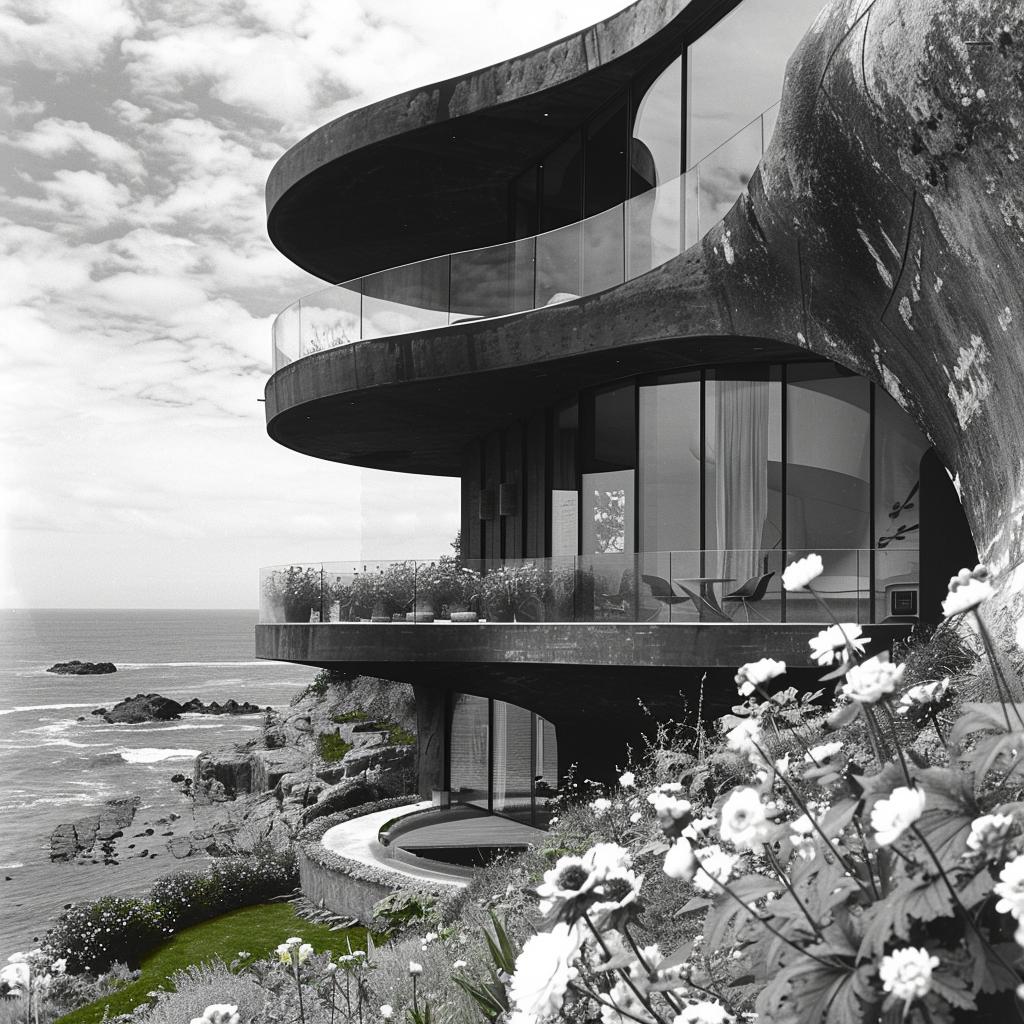 Frank  Gehry  home  coast  black  white  photo  flowers  ocean  architecture 1036434