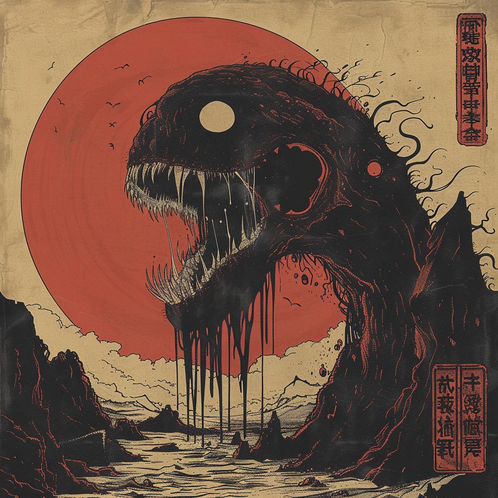 surreal  album  cover  deathmetal  monster  hyper-realistic  Toshio  Saeki  creative  art 961744
