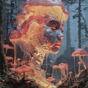 woman  mushroom  forest  surreal  nature  fantasy  whimsical  chromolithography  colorful  art 1040157
