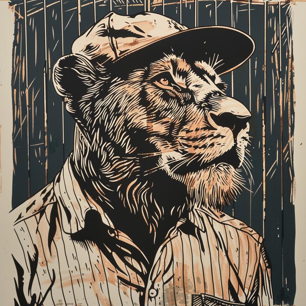 anthropomorphic  lion  baseball  uniform  hat  sport  cartoon  animal  playful  illustration 1025810