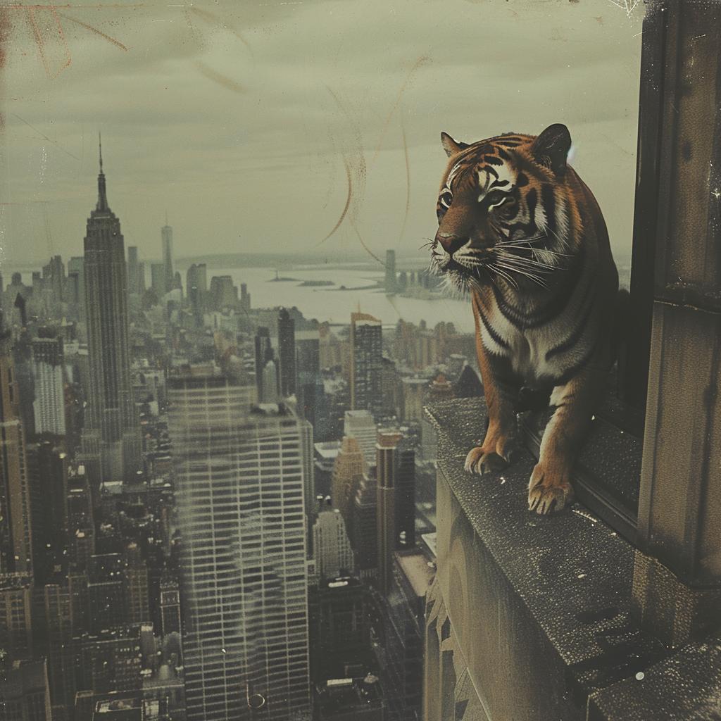 tiger  surreal  collage  NYC  building  contrast  urban  wildlife  art  stunning 970874