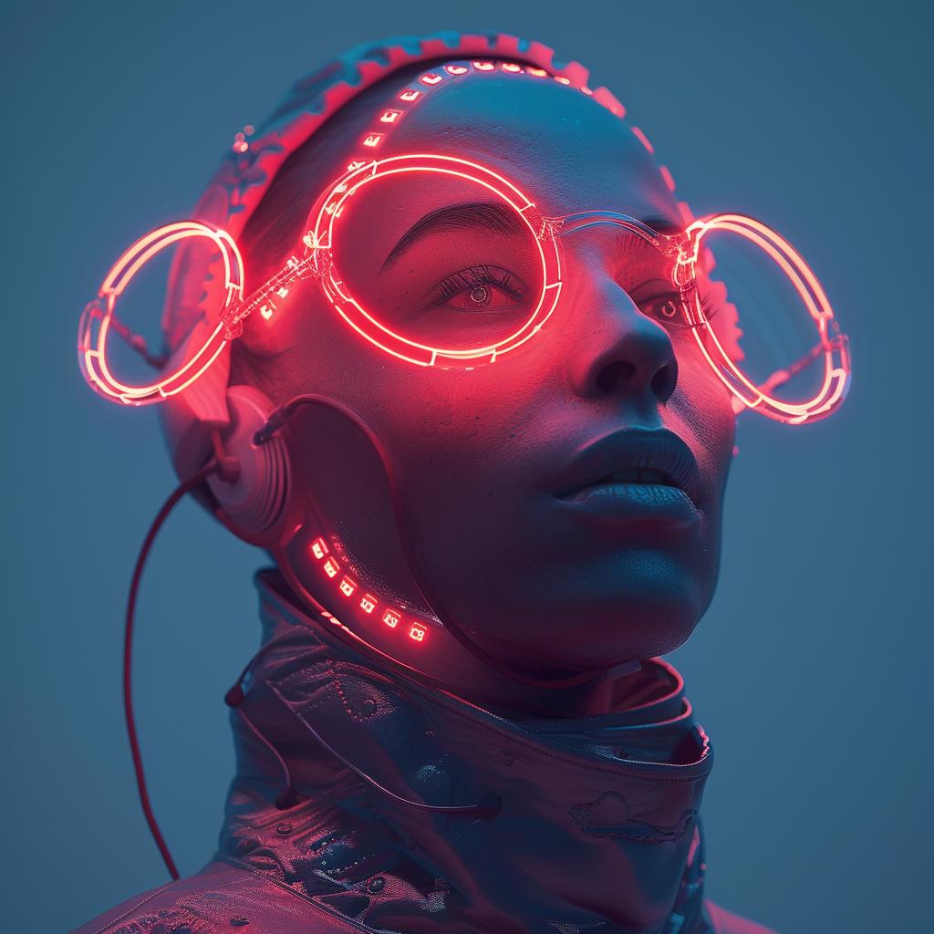 surreal  neon  glasses  helmet  woman  creative  album  cover  vibrant  style 976295