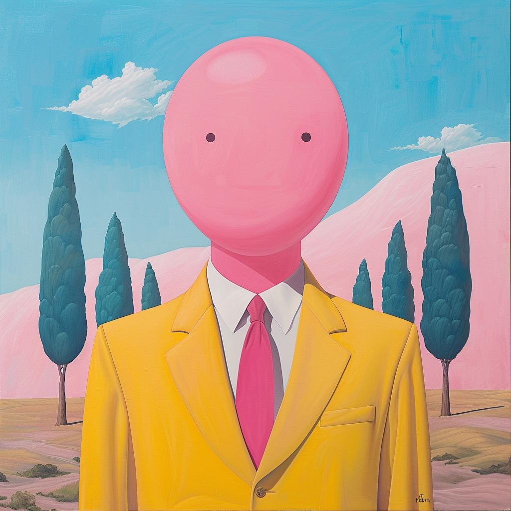 بدلة رجل سريالية، ربطة عنق وردية، غلاف ألبوم إبداعي، رسم توضيحي غريب الأطوار، مرح 1017529