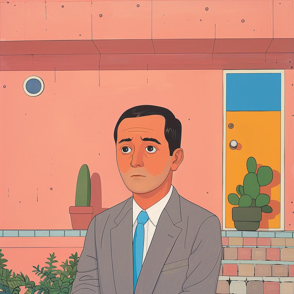 surreal  album  cover  painting  man  suit  pink  house  creative  art 976989