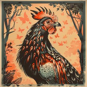 rooster  forest  butterflies  chromolithography  nature  colorful  illustration  art  wildlife  animals 1051104