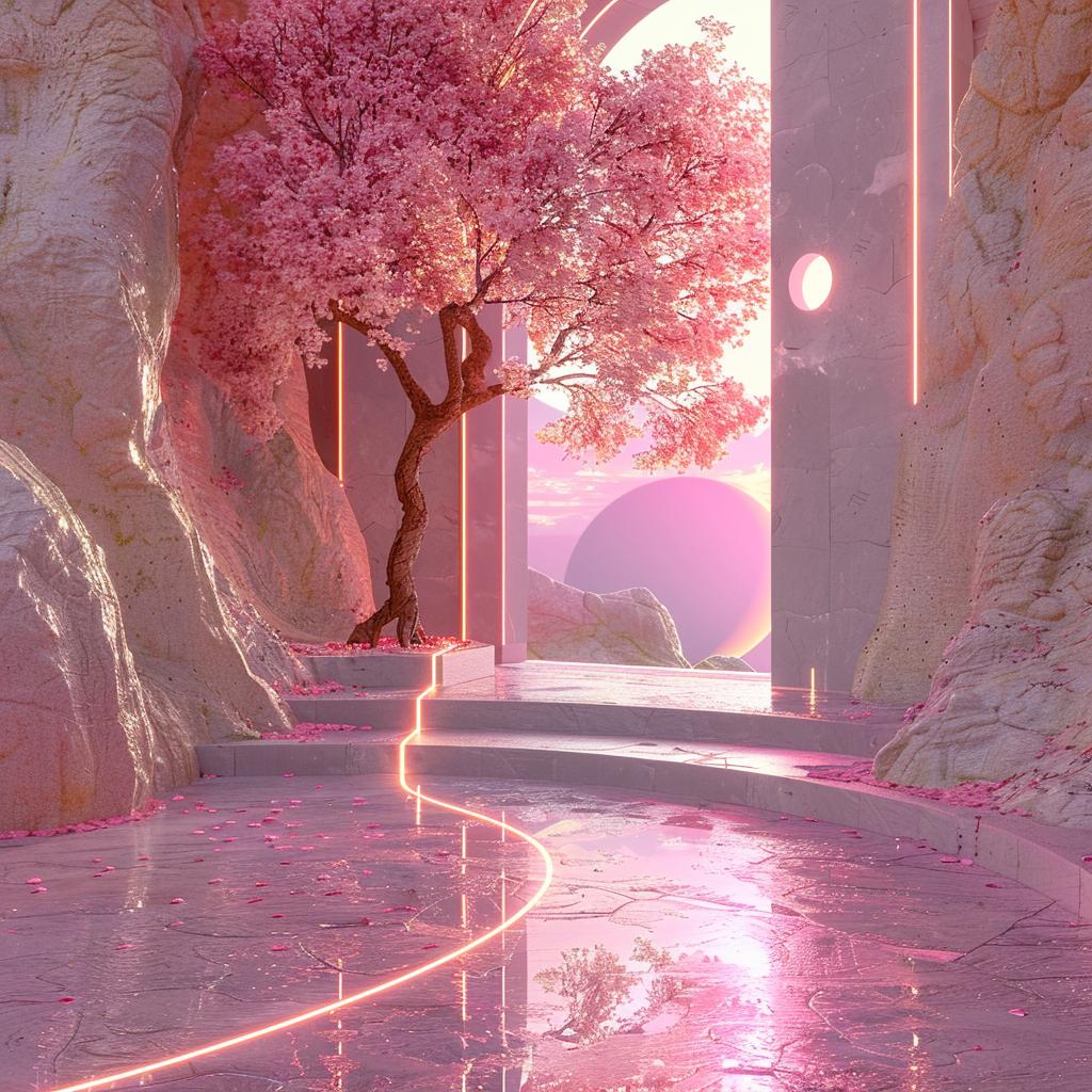 virtual  space  pink  tree  cave  dreamy  path  background  material  nature 1017227