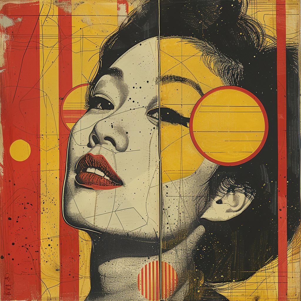 drawing  Asian  woman  popart  graphic  yellow  red  media  composition  tondo 1019794