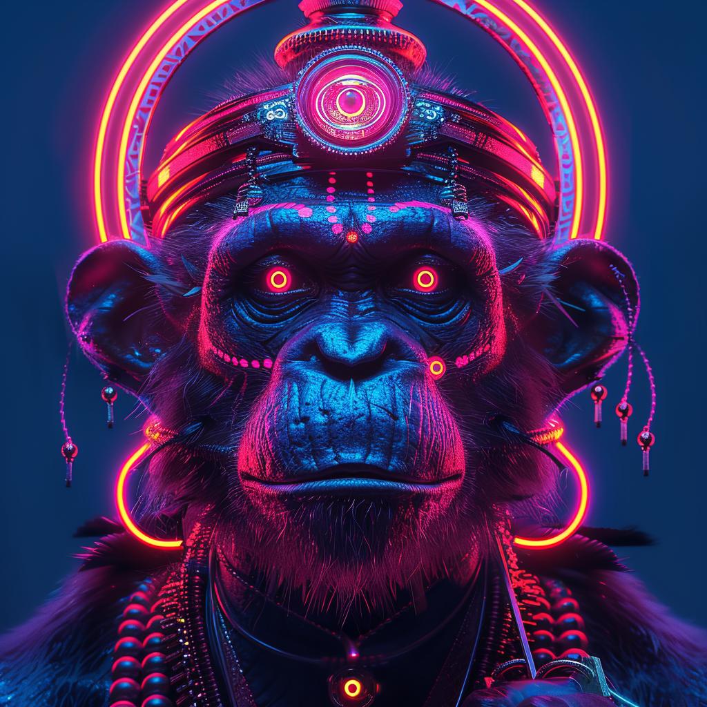 cyberpunk  Hanuman  neon  lights  vivid  detailed  asymmetrical  metallic  futuristic  artistry 970322