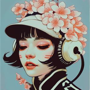 girl  headphones  flowers  hair  surreal  Risograph  symbolism  creative  album  art 1074943