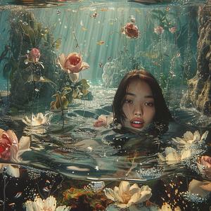 woman  floating  water  flowers  chromolithography  dreamy  serene  elegant  surreal  beauty 1050674