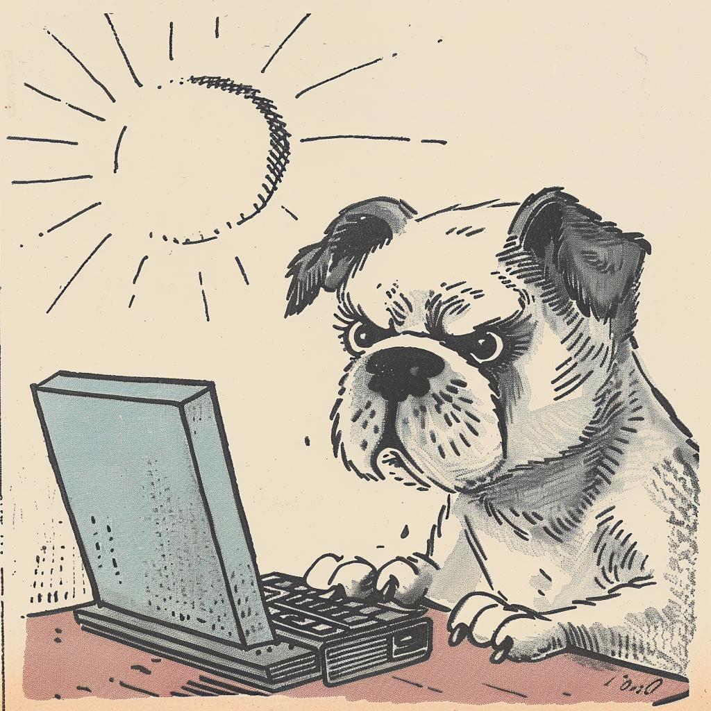 dog  computer  angry  Moebius  illustration  cartoon  humor  anthropomorphic  character  playful 923104