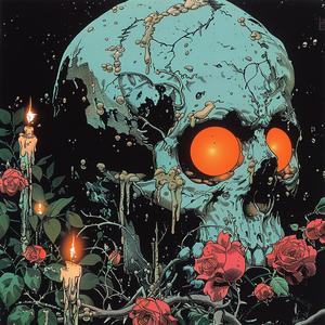 skull  roses  candles  comic  style  colorful  dark  gothic  illustration  macabre 1077323