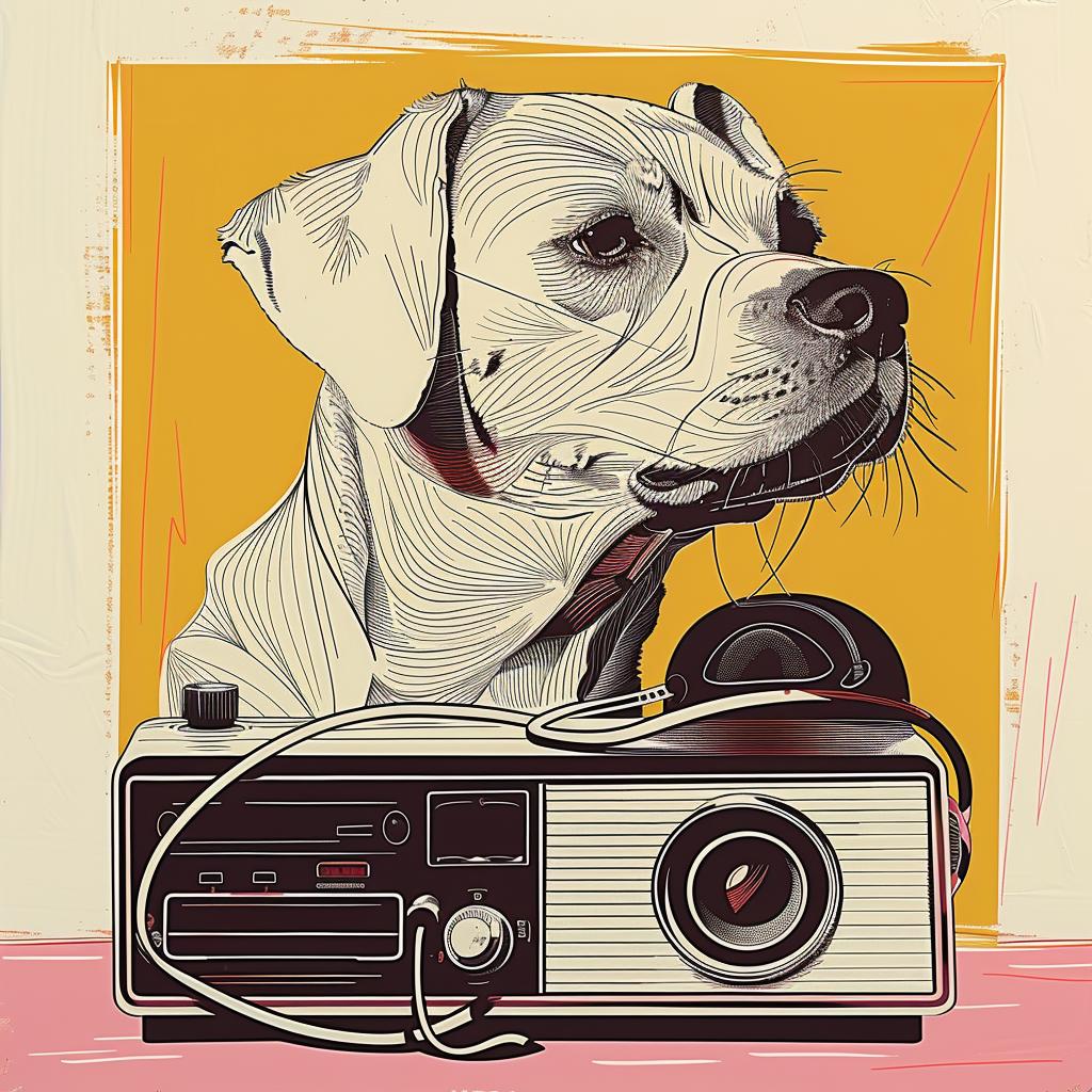 dog  headphones  camera  pink  background  playful  pop  art  funny  whimsical 939658