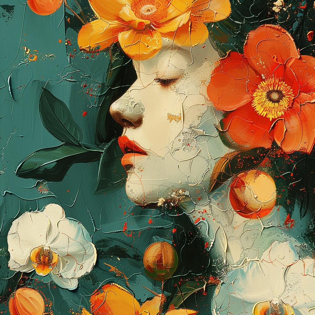 woman  flowers  hair  teal  ochre  painting  flowerpunk  vibrant  nature  colorful 963596