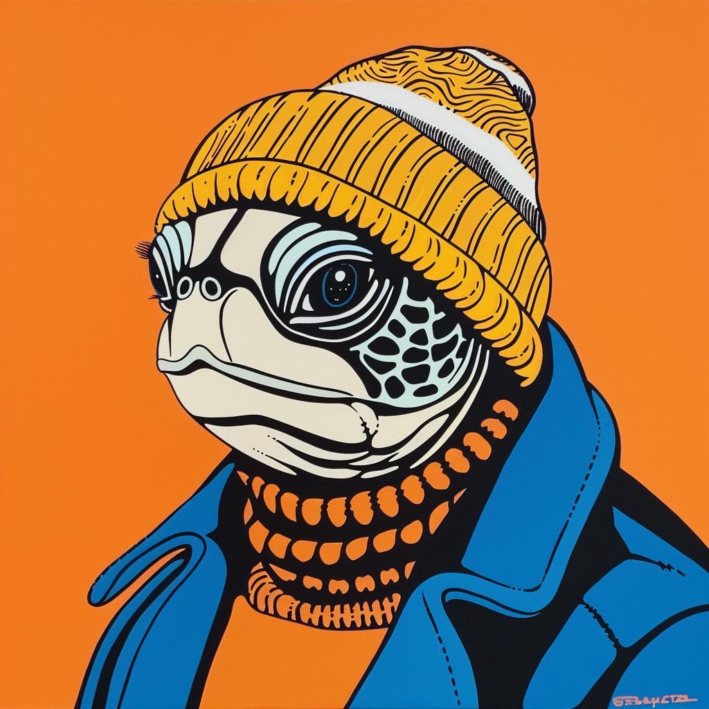 turtle  knit  cap  painting  hat  scarf  colorful  cute  whimsical  illustration 1023640