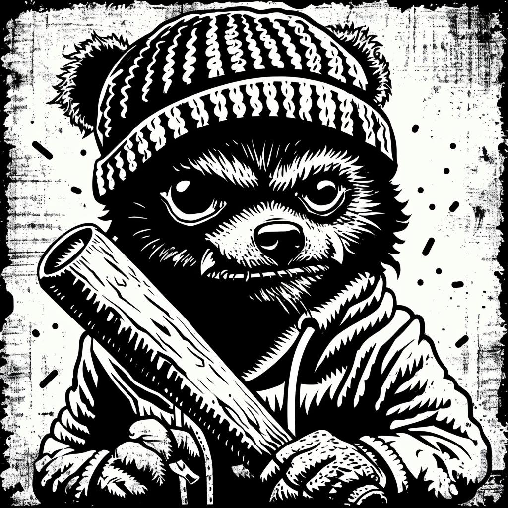 bear  aggressive  baseball  bat  anthropomorphic  street  black  white  hip-hop  minimal 959589