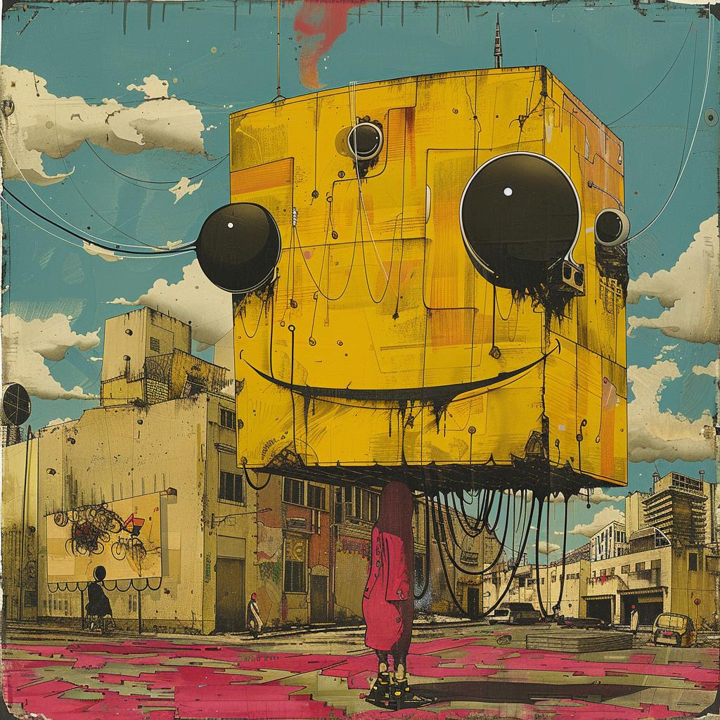 surreal  album  cover  hyper-realistic  screenprinting  box  eyes  face  yellow  Os 960302