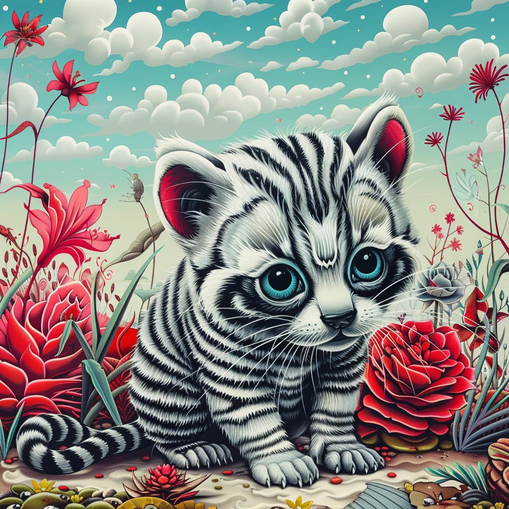 tiger  painting  flowers  hybrid  creature  panda  color  whitespace  nature  realism 1033349