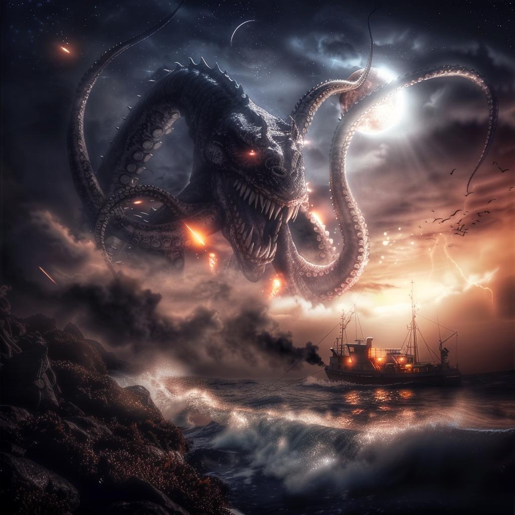 Kraken  monster  attack  ship  ocean  illustration  sea  fantasy  Noma  dramatic 1034360
