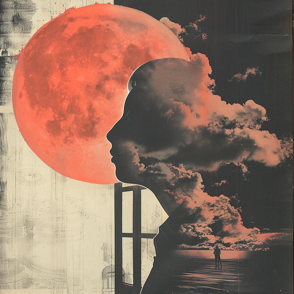 album  art  Risograph  horror  surreal  moon  man  suit  atmospheric  dark 1026888