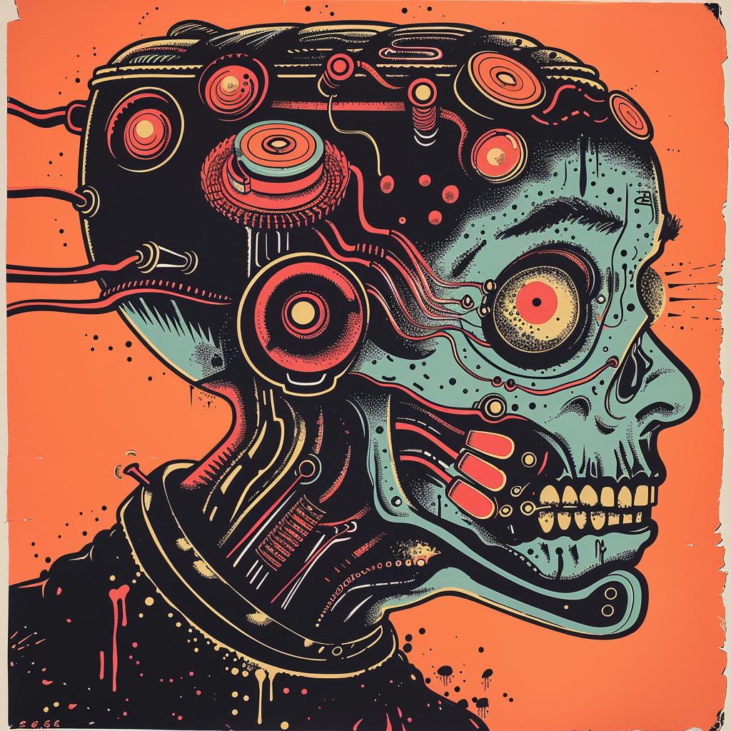 skull  robot  biomechanical  cybernetic  poster  style  Chris  Bachalo  dark  metaphysical 925724
