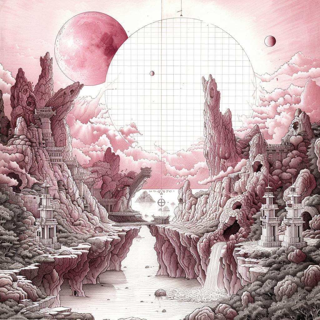 minimal  synthwave  Ukiyo-e  pink  landscape  mountains  moon  artistic  dreamy  serene 916259