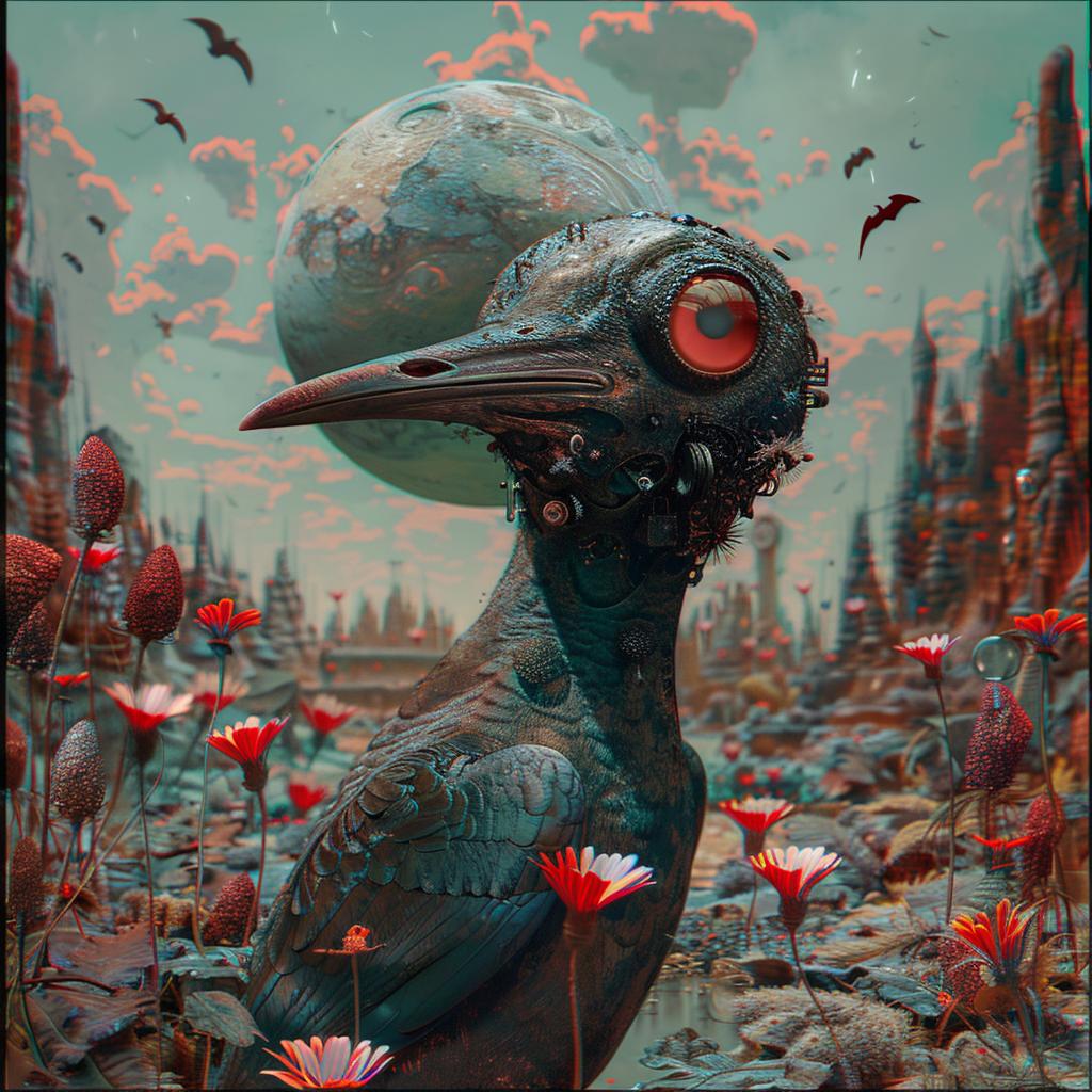 surreal  album  cover  anaglyph  naturalistic  spiritual  terror  technicolor  bird  flowers 974196