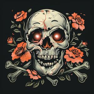 tattoo  design  skull  flowers  poppies  crossbones  dark  illustration  symbolic  artwork 1065740