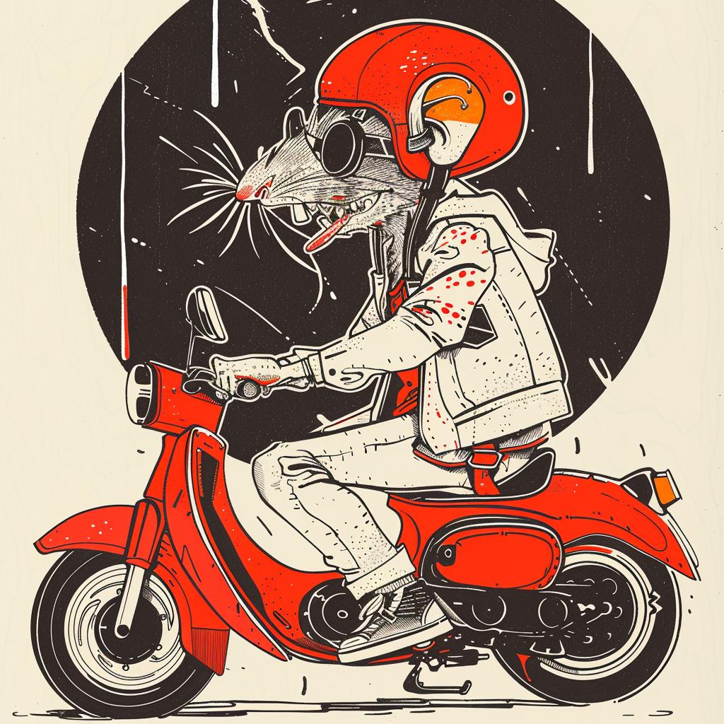 rat  moped  happy  motorcycle  cartoon  quirky  animal  transport  playful  helmet 938769