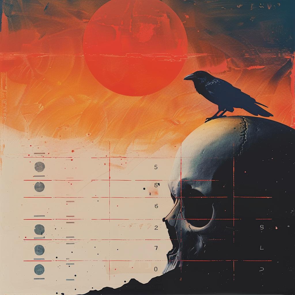encaustic  paint  skull  crow  calendar  art  dark  symbolic  hand-painted  texture 1015949