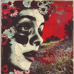 woman  flowers  red  background  art  chromolithography  portrait  vibrant  beauty  nature 1052494