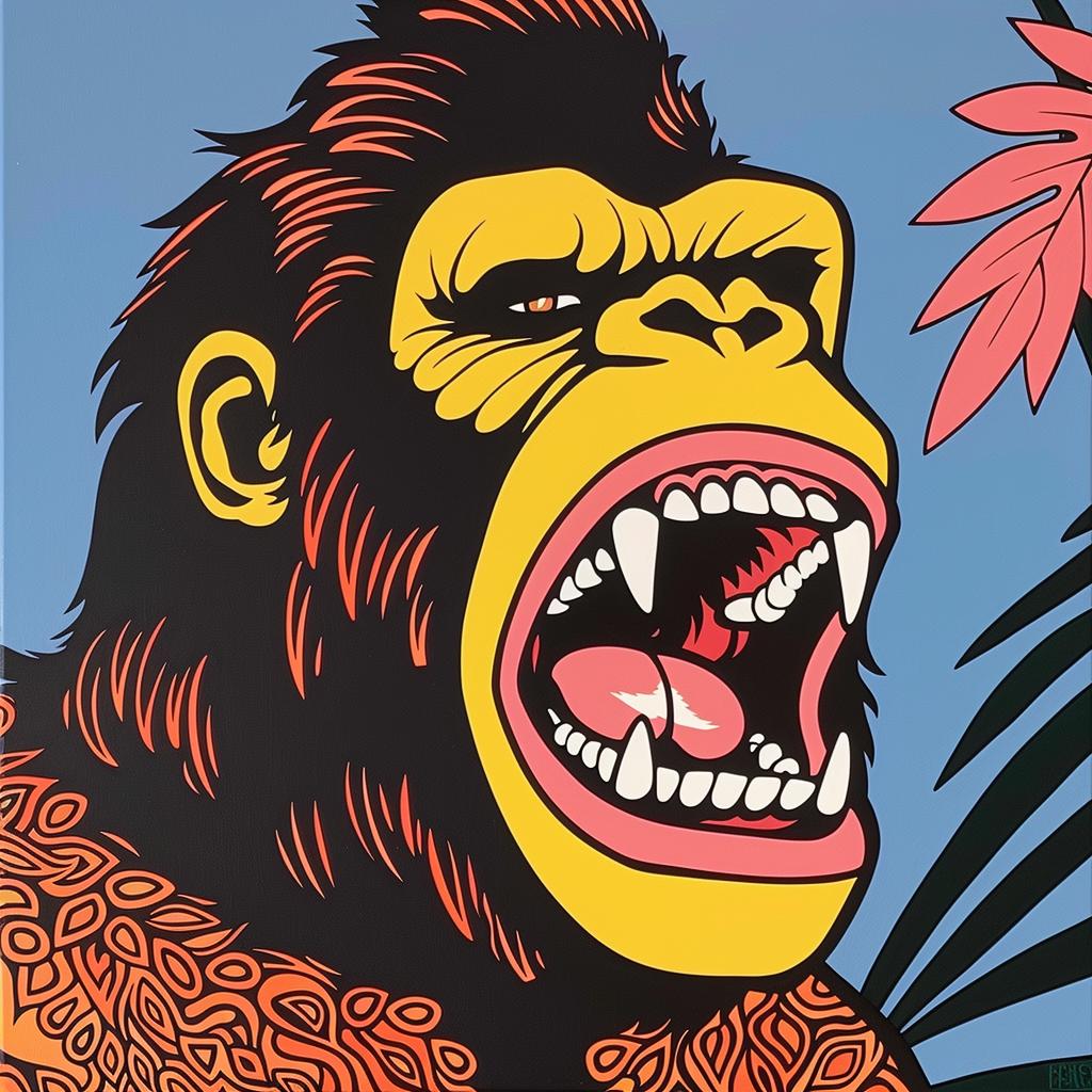 لوحة غوريلا، حيوان، فم مفتوح، شخصية، تعبير جريء، رسم توضيحي، خيالي، ملون، 973015