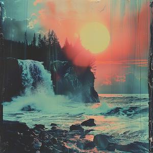 sunset  waterfall  trees  nature  chromolithography  landscape  scenery  vibrant  art  tranquil 1039565