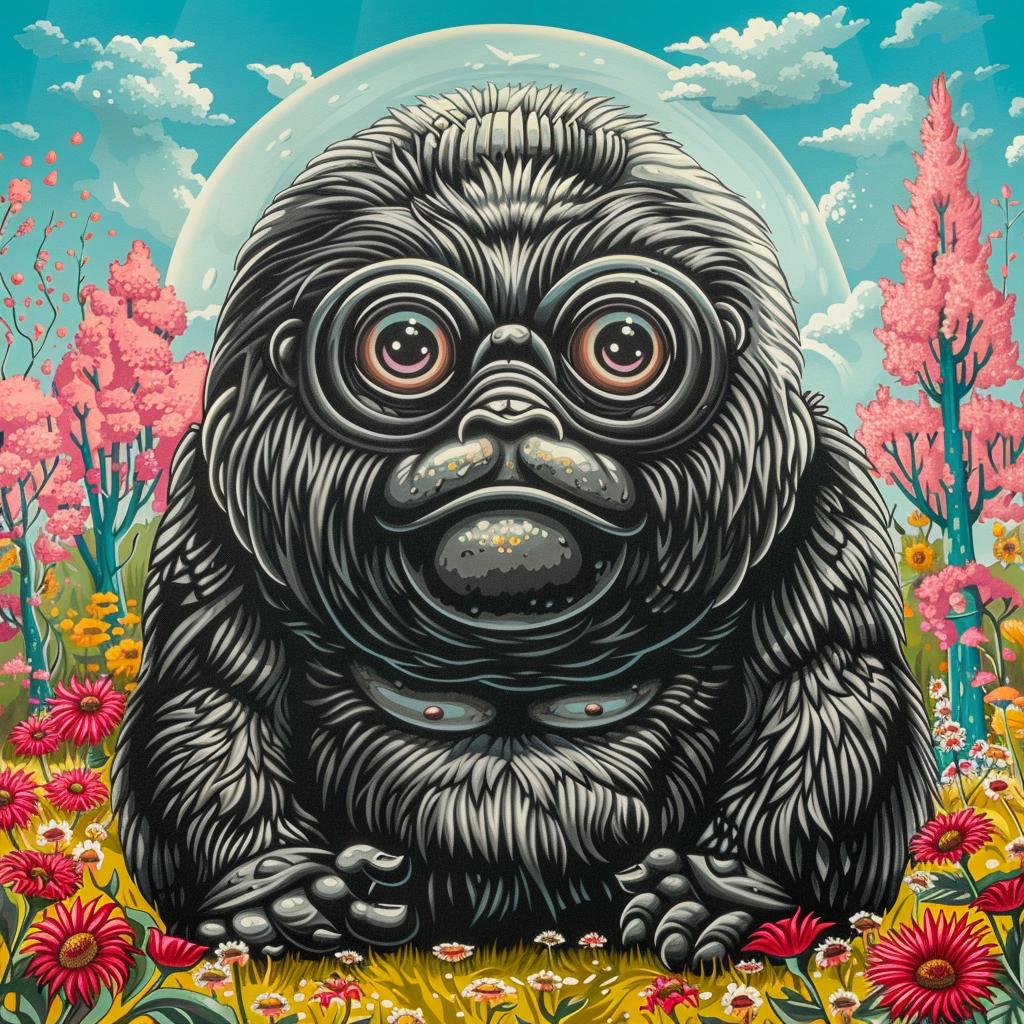gorilla  cute  adorable  flowers  painting  whitespace  chubby  field  playful  illustration 1032391