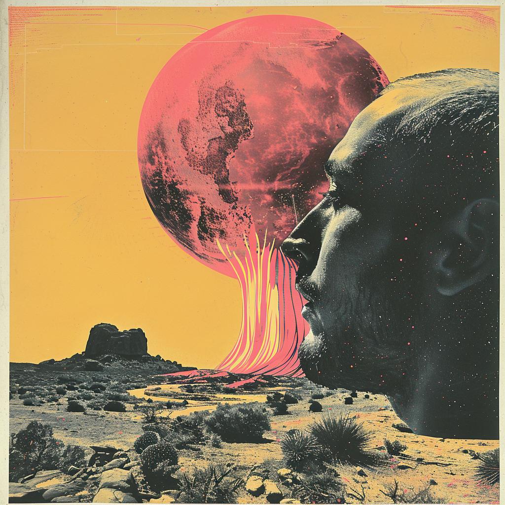 surreal  album  poster  hyper-realistic  screenprinting  Ikko Tanaka  sun  star  colorful  graphic 960405