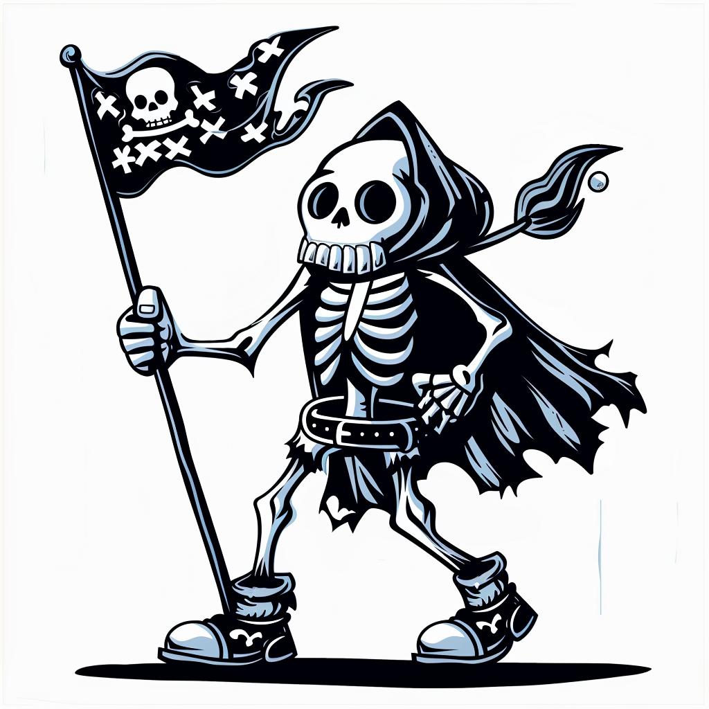 skeleton  flag  skull  character  illustration  funny  humorous  playful  art  whimsical 1027780