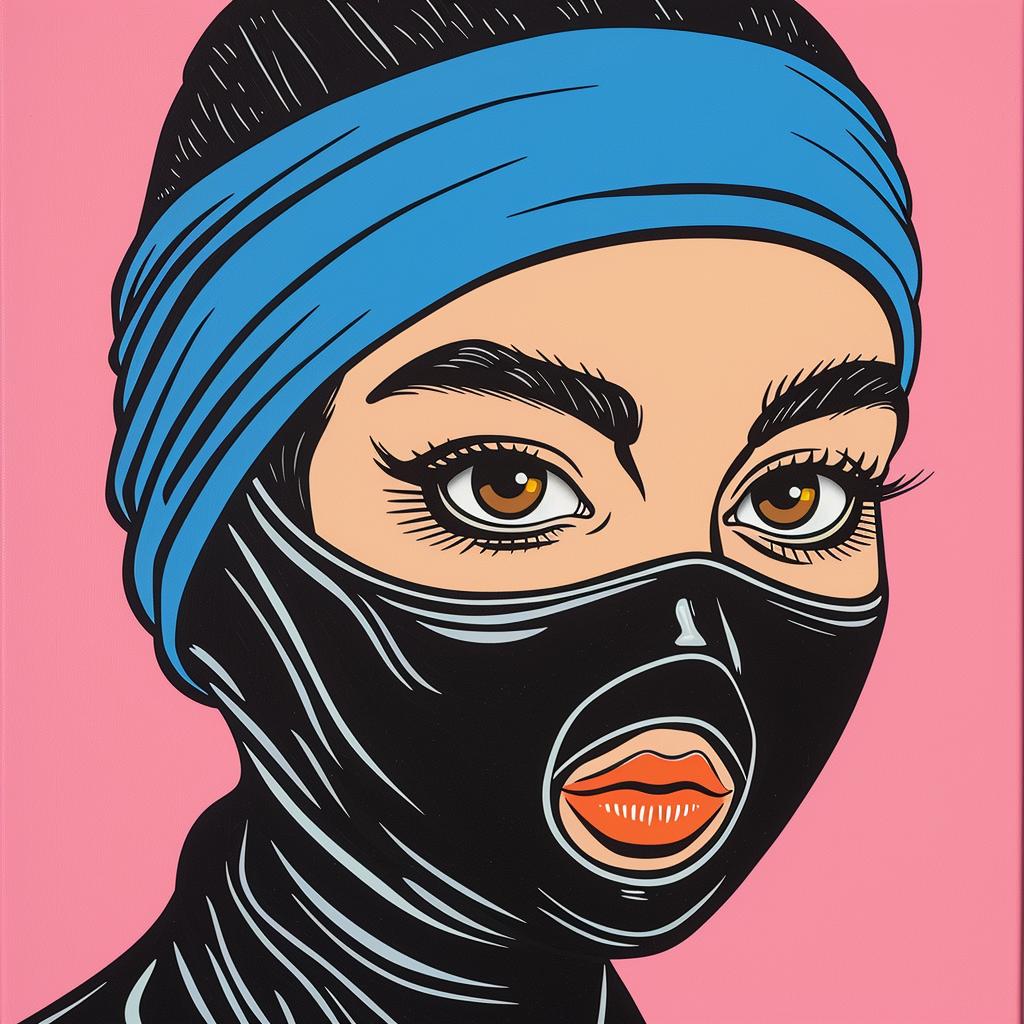 painting  woman  mask  black  clothing  ninja  stylized  figure  artistic  emotion 1023894