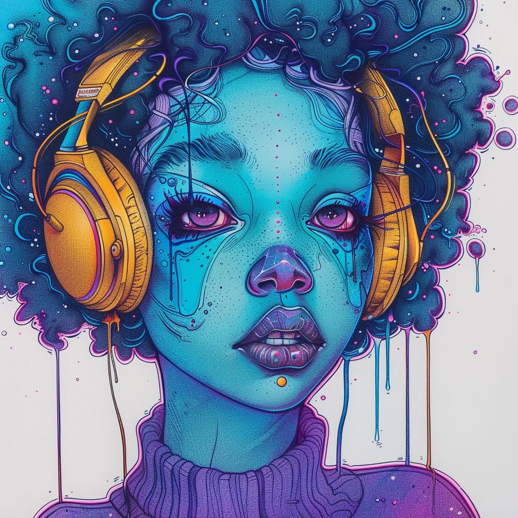 PopArt  DJ  headphones  afro  makeup  TroyBrooks  painting  girl  expression  colorful 939135