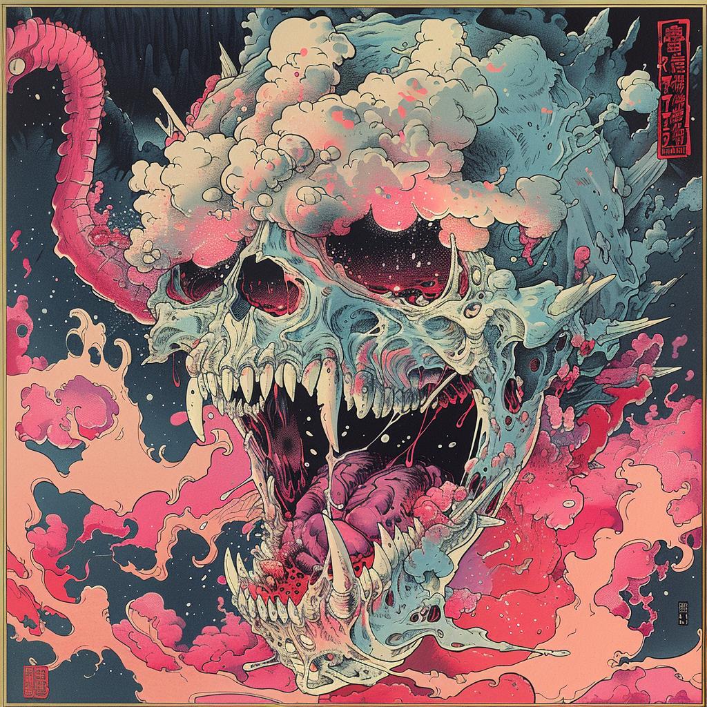 surreal  album  cover  deathmetal  monster  hyper-realistic  screenprinting  axonometric  Toshio  Saeki 961717