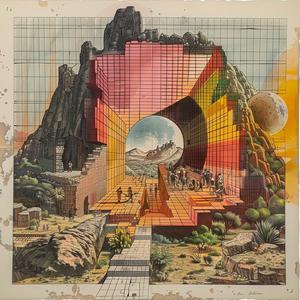 album  art  mountain  tunnel  futuristic  axonometrical  drawing  chaos  muted  colors 1037138