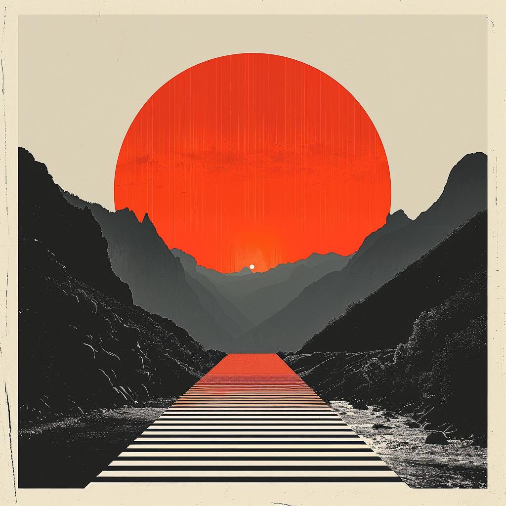 sunset  road  mountains  album  cover  surreal  minimal  design  screenprinting  landscape 960960